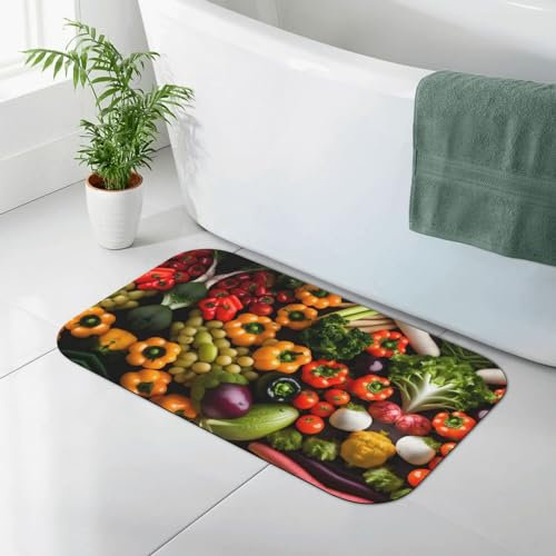 HJLUUFT Variedad de verduras frescas y frutas, grande, 19.7 x 31.5 pulgadas, plegable, antideslizante, de secado rápido, de tierra de diatomeas natural, fácil de limpiar