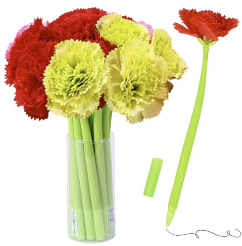 10 bolígrafos creativos de flores artificiales en forma de clavel, color negro, tinta de gel de 0.5 mm, para niñas, mujeres, profesoras en casa, oficina, escuela, escritorio, decoración, color