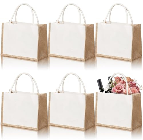 LDHHYH Lot de 6 sacs en toile de jute réutilisables avec poignées - Pour pique-nique, voyage, shopping