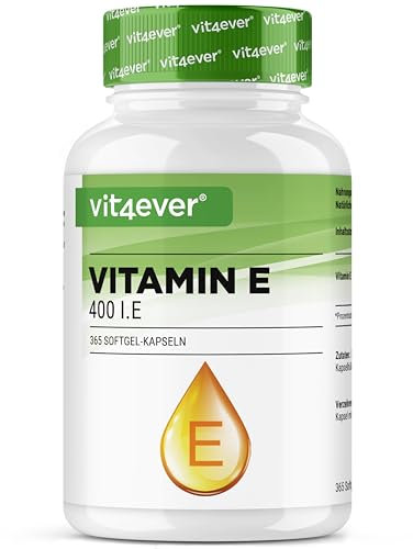 Vitamin E 400 I.E. natürlich - 365 Softgel Kapseln - Premium: Natürliches Vitamin E aus Sonnenblumen - 12 Monatsvorrat - Hochdosiert