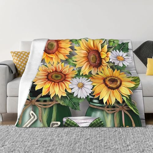 Throw Blanket for Couch, Green Lucky Grass Clover Sunflower Soft Fuzzy Comfy Warm Throw Blanket, Lightweight Cozy Plush Flannel Blanket & Throws for Sofa Bed All Season Use 40x30 inch