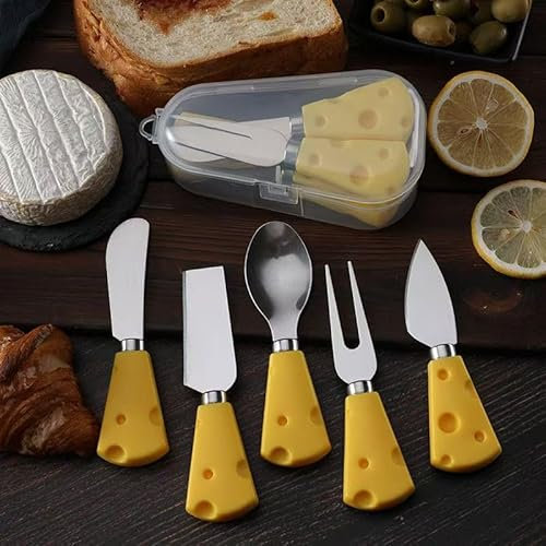 MAXBROTHERS Cheese Knife Set, 5-Piece Stainless Steel Cheese Slicer Cheese Fork Cheese Spatula with Featured Handles, Multiple Occasions