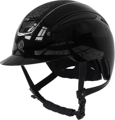 Covalliero Reithelm Elite, Damen Reithelm, Optimale Belüftung, Kunstlederriemen, Herausnehmbares Innenfutter, ABS Hartschale, lackschwarz, S/53-55cm
