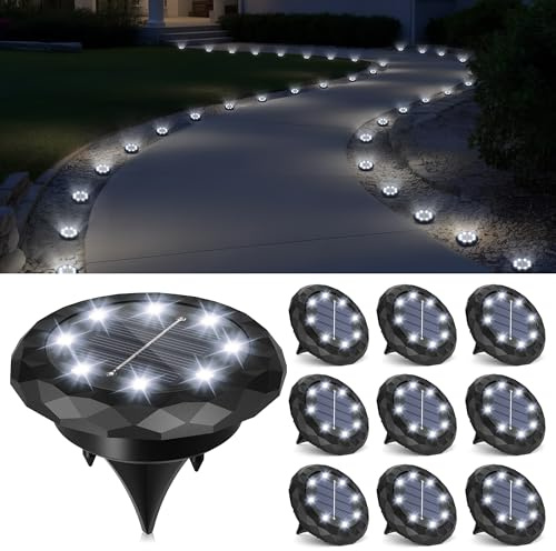 Solpex Lot de 10 lampes solaires de jardin - Étanche IP65 - Éclairage de terrasse pour chemin, allée, piscine, jardin, cour - Blanc