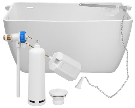 Cisterna Alta completa para inodoro de PVC |incluye Mecanismo de descarga flotador lateral y cadena | intalacion nueva o reemplazo |resistente y facil de montar FLUVIA