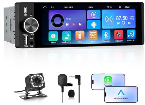 Hexinex Autoradio 1 DIN con Schermo Wireless CarPlay & Android Auto Bluetooth FM AM RDS GPS