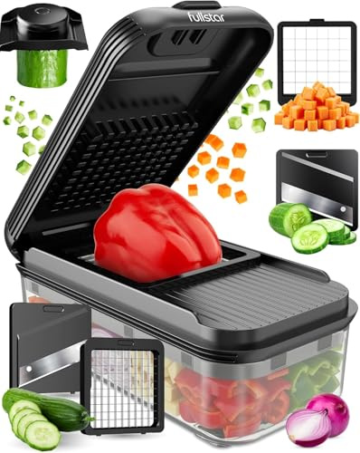 Fullstar Multifuncional Cortador de Verdura Mandolina de Cocina Profesional - Manual Picador de Verduras Patatas Cebolla - Gadgets Cocina (Diario 2-en-1, Negro)