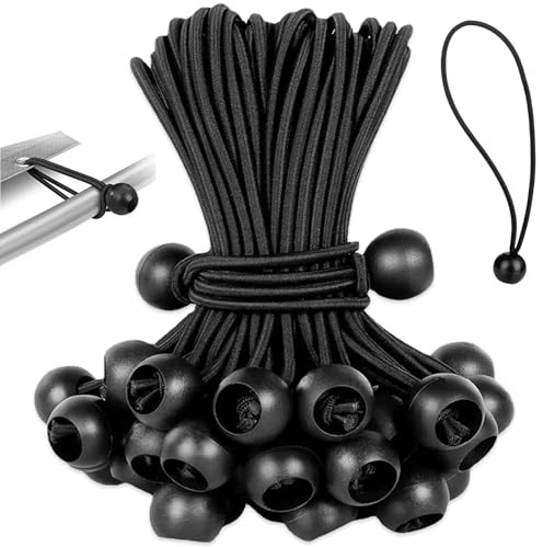 50Pcs Fascette Elastiche Teloni con Sfere, 15cm Legature Elastici Durevole Portatile Ad Alta Elasticità Nero, Legare Corda Fissaggio Elastica Gomma Resistente per Campeggio, Tende, Gazebo, Striscioni