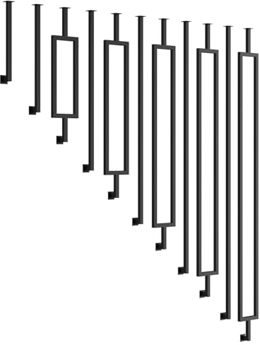 Colonne con balaustre Laterali in Metallo Nero con raccordi, ringhiera per Scale Semplice e Moderna, Pali per balaustre in Ferro battuto con Barra di Sostegno per Scale(Rectangular,120cm)