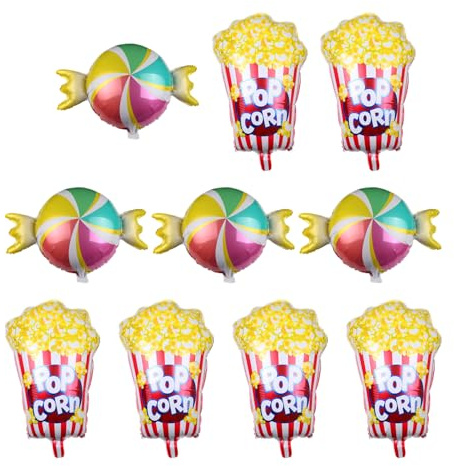 10 Aluminum Film Balloons, Popcorn Candy Modeling, Shooting Background Inflatable Props, Creative Personality, Circus Theme Party Decoration.