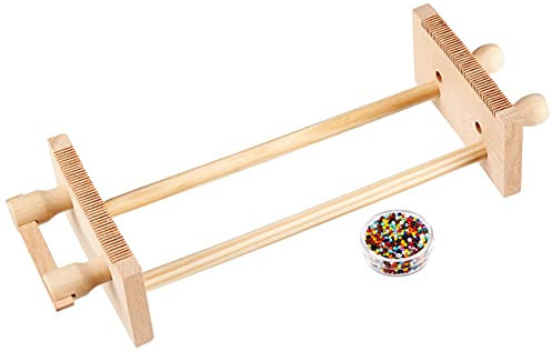 Pracht Creatives Hobby 3331-02 Perlwebrahmen aus Holz zum Perlenfädeln, in Einzelteilen, inkl. Perlen (Rocailles) und Anleitung, zum Weben von Freundschaftsbändern und Armbändern