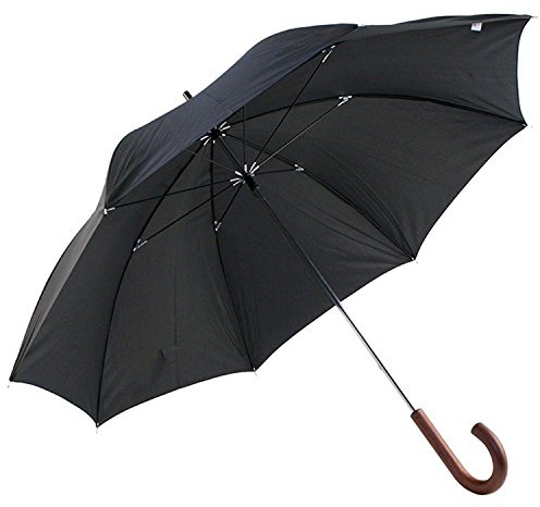 DUA Mens Walking Length Black Umbrella with Wood Handle