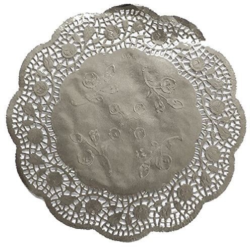 Tårtspets, rund spetspapper, präglad, 100 stycken (silver, Ø 24 cm)