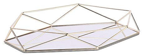 Fabseller Plateau décoratif en métal avec miroir - couleur or rose - forme hexagonale