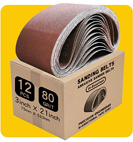 3 x 21 Inch 80 Grit Sanding Belt | Premium Aluminum Oxide Sanding Belt | Premium Sander Sandpaper – 12 Pack