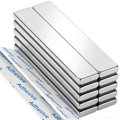 Grtard 10 Pack Neodymium Magnets Bar, 60 x 10 x 3 mm Rare Earth Magnet | Bar Magnets, Extremely Powerful Magnet with 10 pcs Double-sided Adhesive for Multi-Use, DIY, Craft
