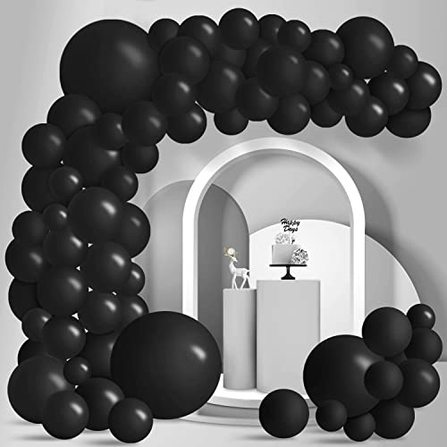 Larber Guirnalda Globos Negros Arcos de Globos Látex 100 Piezas Globos Negros de Diferentes Tamaños de para Cumpleaños Boda Graduación Mascarada de Halloween Decoracione