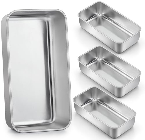 LIANYU 4 Pack Loaf Pans for Baking Bread, 9x5 Inch Bread Pan, Stainless Steel Meatloaf Baking Loaf Tin for Homemade Banana Sourdough, Dishwasher Safe