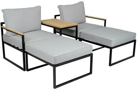 Greemotion Lounge-Set Madrid, mit Holzbestandteilen, Grau, Anthrazit, Holzfarben, Mittel