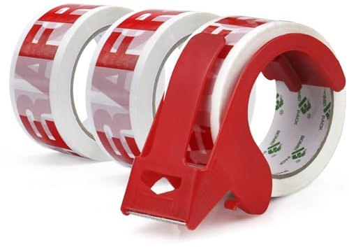 Klebeband, Paketklebeband, Paketband - Paketbänder zum Versandschachteln und Verpacken von Paketen 3Rollen, 48 mm x 66m (Red fragile)