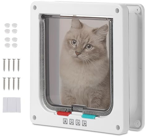 Coptiner Katzentür, mittelgroße Katzenklappen, Haustier-Sicherheits-Innentür, Sicherheits-Haustier-Tür mit 4-Wege-Schloss, für Innen Außentür, Fenster, Wand Medium Katzenklappe