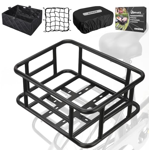 RAYMACE Rear Rack Bike Basket with Cargo Net and Liner