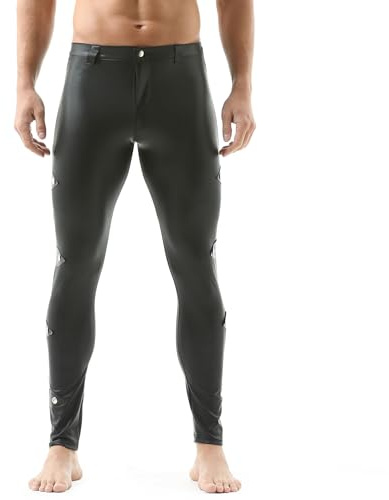 DTODWW Men's Faux Leather Active Leggings Tight Pants Slim Fit Yoga Pants for Motorcycle Dance Wear Black