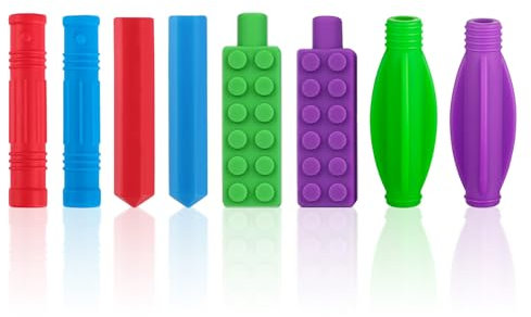 VEGCOO 8 Crayon à Mâcher Silicone, Crayons Mâcher Sensoriels, Décorations Jouets à Mâcher Sensoriels pour Dentition Enfants Adultes, Autisme, TDAH