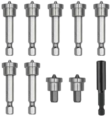Lcyen 10PCS Drywall Screw Setter, PH2 Magnet Drywall Bit, with 60mm Extension Socket Drill Bit Holder, 1/4 Inch Hex Shank Drywall Screw Driver Bit Set for Plasterboard