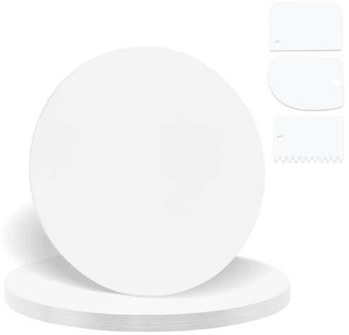 TRUEIN Confezione da 12 vassoi rotondi per torte da 20 cm, con 3 formine per impasto, resistenti e riutilizzabili, con raschietto per impasto, per torte nuziali e di compleanno (bianco)