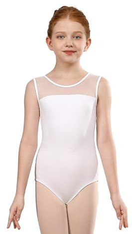 ZYXWVU Träningsoverall för flickor, klassisk dansbody för flickor, Vit, 2-3 anni (39in-43in)