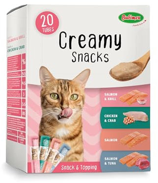 Bubimex - Creamy Snacks Multipack – Leckcreme für Katzen – Glatte, cremige und appetitliche Textur – Stimuliert den Appe und fördert die Flüssigkeitszufuhr – 20 x 15 g
