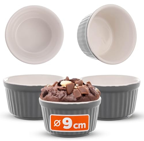 KADAX Soufflé - Juego de 3 moldes para horno (9 cm de diámetro), color gris