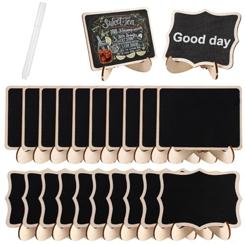 24 Pezzi Mini Lavagna Cartellini Prezzi, Confezione Da 24 Mini Lavagnette con Supporto, Lavagnette Segnaposto con 1 Pennarello per Bar Ristoranti Matrimonio, Cartellini dei Prezzi, Lavagne e Bacheche