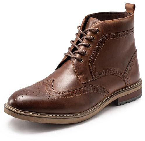 ArcBrothers Men's Genuine Leather Dress Boots – Classic Brogue Oxford Ankle Boot，DarkCoffee,10