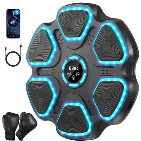 WYRIAZA Máquina de Boxeo Musical para Adultos y Niños, Boxeo Pared Musical con Bluetooth Guantes de Boxeo, Maquina Boxeo Musical Pared Music Boxing Machine con LED, 11 Modos y 9 Velocidades