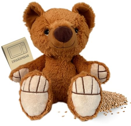 Habibi Plush Cuscino termico per bambini e adulti – Orso 2048 con imbottitura di miglio, peluche termico per riscaldare nel forno a microonde/forno, ideale anche per bambini