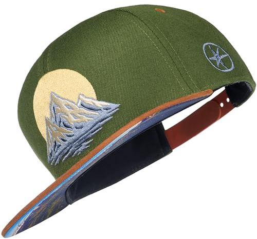 Cadency® Snapback Cap Mountains, oliv | 100 % bomull, basebollkeps med rak skärm, justerbar storlek