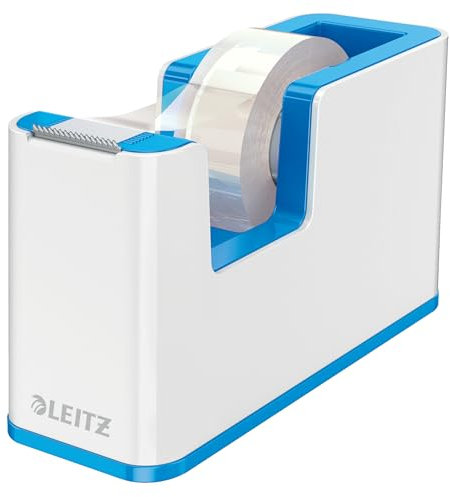 Leitz Klebeband-Tischabroller, Fester Stand, Klebebandabroller inkl. Klebeband, Weiß/Blau, Duo Colour, WOW, 53641036