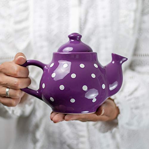 City to Cottage Ceramic 26oz Teapot, Coffee Pot, Tea Pot for Bloomig and Loose Tea Leaf, Handcrafted Premium Teaware, Purple Polka Dot Tea Pot for Serving Tea and Coffee Teapot for Tea Lovers