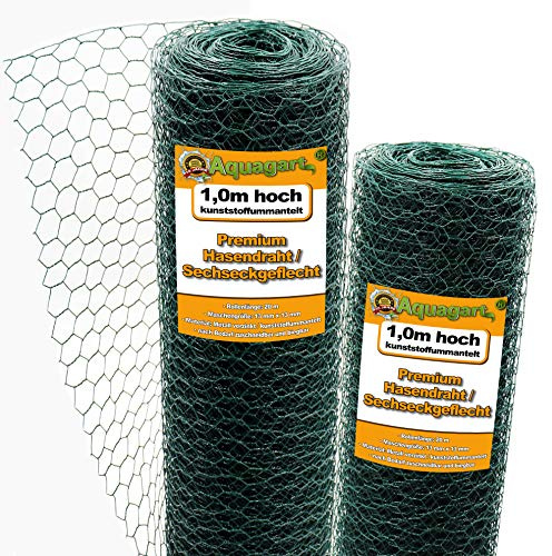 Aquagart Nätstängsel sexkantigt nät grön I hönsstaket, kaninnät, finmaskigt 13 x 13 mm I 6-hörnig trådnät 0,8 mm kaningarn (grön 100 cm, 100 m)