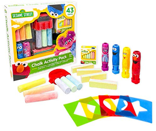 Sesame Street Chalk Set, Includes Over 43 Chalk Items, Non-Toxic and Washable Sidewalk Chalk, Gift for Kids