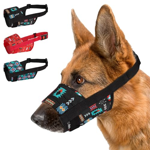 CollarDirect Museruola per cani - Copri bocca per cani in nylon tribale traspirante morbido regolabile per cani di taglia piccola, media e grande, anti masticazione, abbaiare M/L)