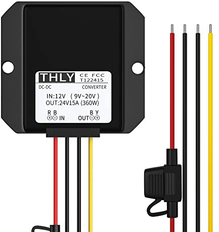 12v to 24v DC Step up Converter, Voltage Transformer 15A 360W Step up Converter with Fuse Waterproof, DC Converter for Golf Cart LED Light Motor Truck Vehicle Boat etc. (Accept DC9-20V Inputs)