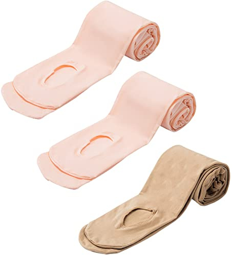 MANZI 3 Pairs Women's Girl's Dance Tights Convertible Transition Ballet Tights 40D Nude Ballet Pink L Age 11-14y