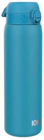 ION8 1 Liter Leicht Edelstahl Trinkflasche, Nicht IsoliertAuslaufsicher, Einhandöffnung, Sichere Verriegelung, Spülmaschinenfest, Klappdeckel, Tragegriff, Leicht zu Reinigen, Blau