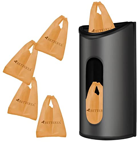 Upgraded Self-Adhesive Grocery Plastic Bag Holder, Betterya Bag Holder and Dispenser for Plastic Bags - Easy Wall Mount Bag Saver - Stainless Steel Matte Black