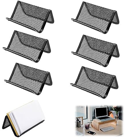 Visitenkartenhalter,6 Stück Metall Mesh Visitenkartenhalter,VisitenkartenstäNder Edelstahl, Langlebig Visitenkartenständer Metallgitter,Tragbar Visitenkarten Etui,Metall Visitenkartenständer