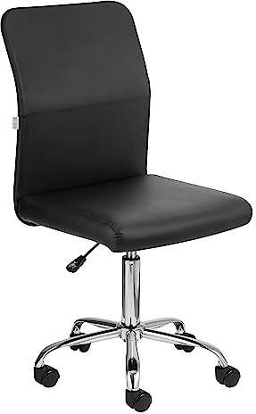 Baroni Home Silla de Oficina de Piel Sintética Giratoria de 360°, Silla Acolchada De Oficina con Altura Ajustable sin Reposabrazos, Asiento Ergonómico, Negro Piel Sintética, 44x50x110 cm