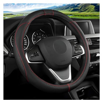 JNNJ Coprivolante Auto, Coprivolante in Pelle Microfibra, Copri Volante Antiscivolo Traspirante Durevole, Universale Protezione Custodia Volante Auto per Maggior Parte Macchina Autocarri(Nero)